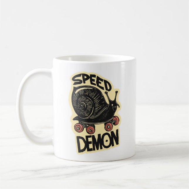 Funny Snail on Skateboard – Speed Demon Coffee Mug (Left)