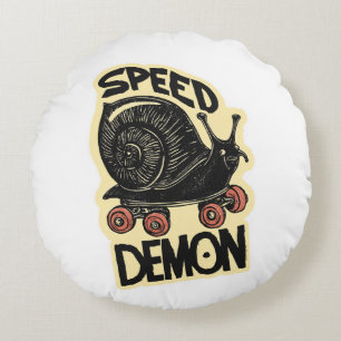 Funny Snail on Skateboard – Speed Demon Round Cushion