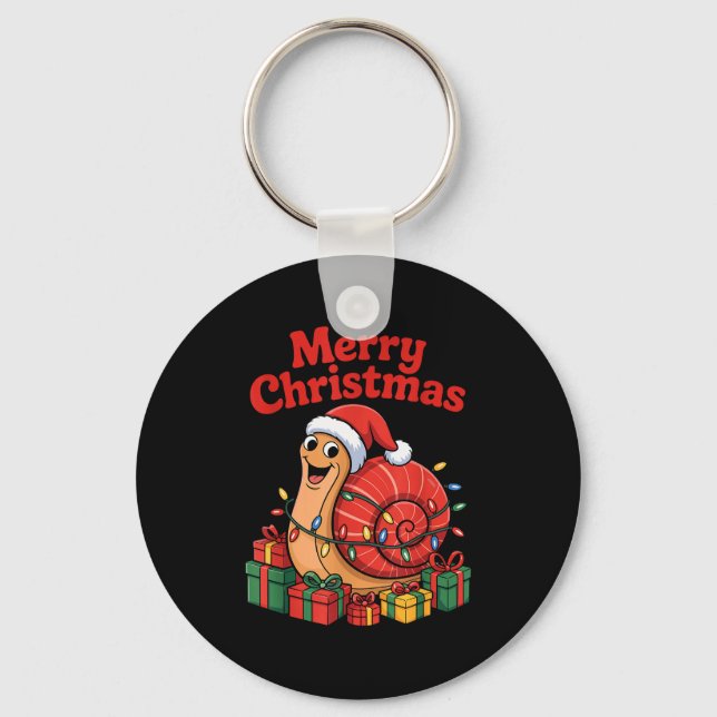 Funny Snail Santa Hat Animals Lovers Ugly Christma Key Ring (Front)