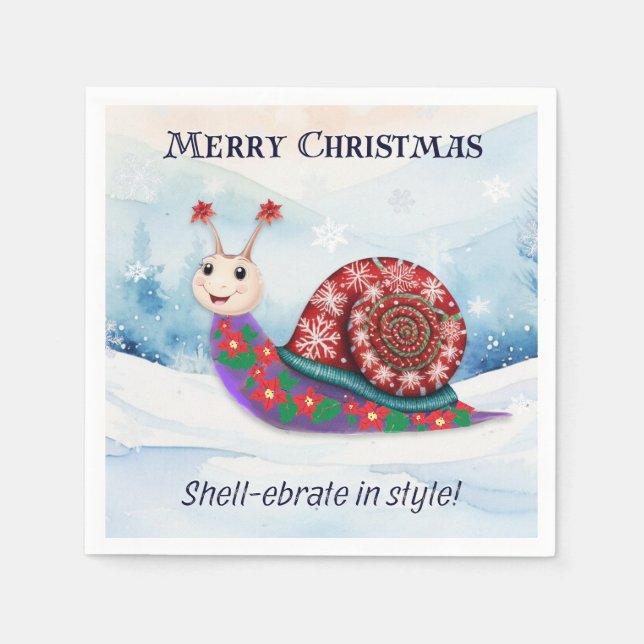 Funny Snail Snow Pun Humour Novelty Christmas Napkin (Front)