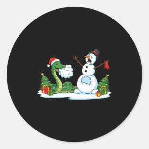 Funny Snake Snowman Christmas Tree Xmas Womens Men Classic Round Sticker