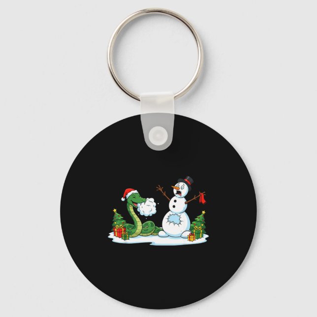 Funny Snake Snowman Christmas Tree Xmas Womens Men Key Ring (Front)