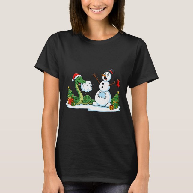 Funny Snake Snowman Christmas Tree Xmas Womens Men T-Shirt (Front)