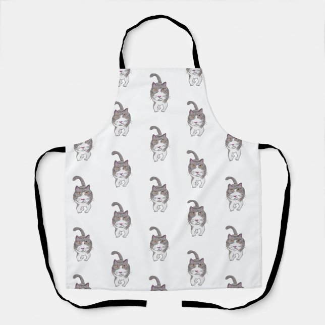 Funny Snarl Cat Friend Arty Doodle Pattern Apron (Front)
