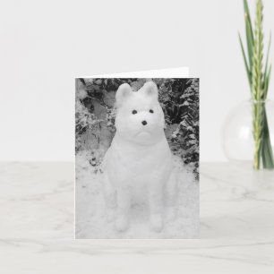 funny snow akita snowman christmas photograph art holiday card