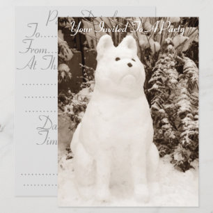 funny snow akita snowman christmas snow dog invitation