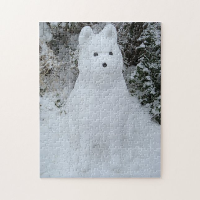 funny snow akita snowman photographic jigsaw puzzle (Vertical)