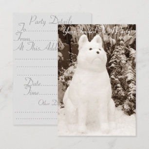 funny snow akita snowman white dog photograph invitation
