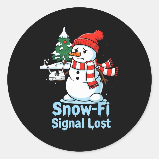 Funny Snow-fi Signal Lost Snowman Christmas Design Classic Round Sticker (Front)
