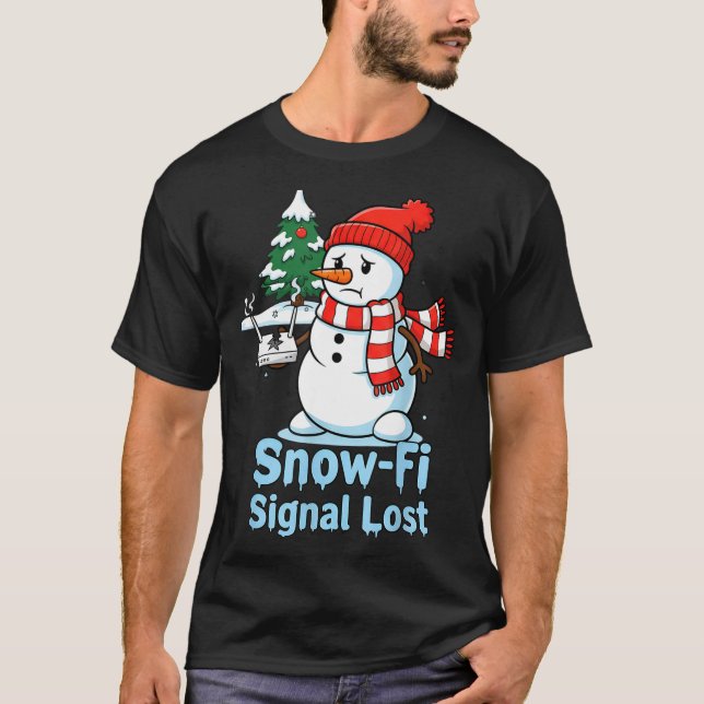 Funny Snow-fi Signal Lost Snowman Christmas Design T-Shirt (Front)