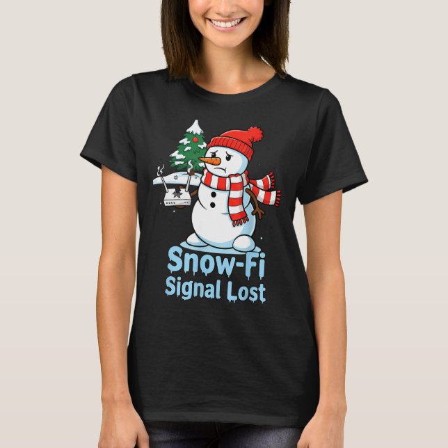 Funny Snow-fi Signal Lost Snowman Christmas Design T-Shirt (Front)