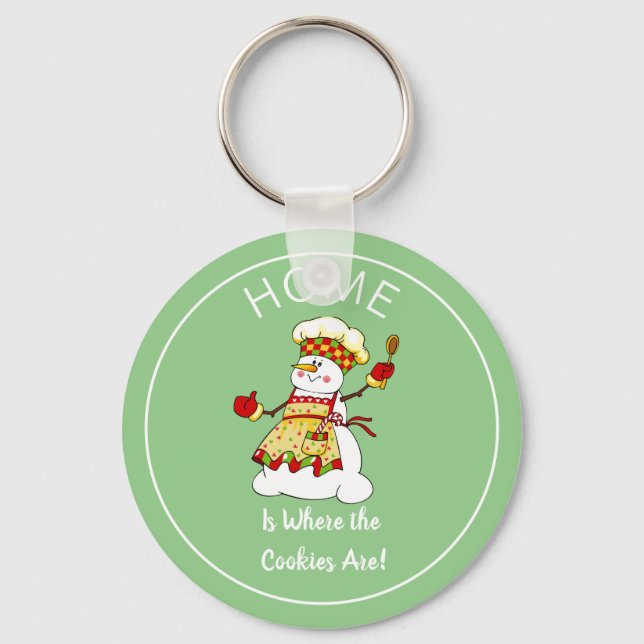 Funny Snow Lady Cookie Chef Magnet Key Ring (Front)