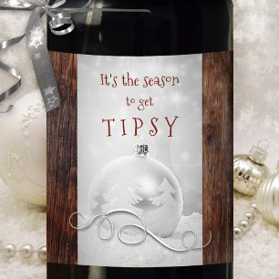 Funny Snow Silver Rustic Dark Wood Christmas Wine Label