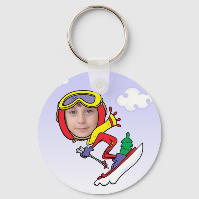 Funny Snow Skier Photo Face Template Key Ring (Front)