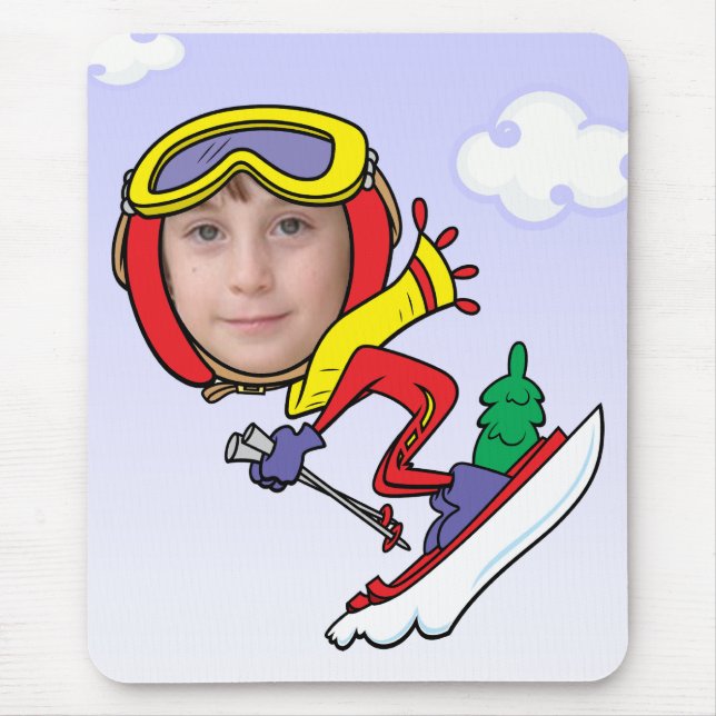 Funny Snow Skier Photo Face Template Mouse Mat (Front)