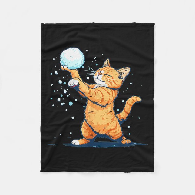 Funny Snowball Cat In Winter For Men Women Kids  Fleece Blanket (Front)
