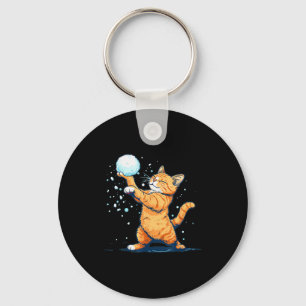 Funny Snowball Cat In Winter For Men Women Kids Key Ring