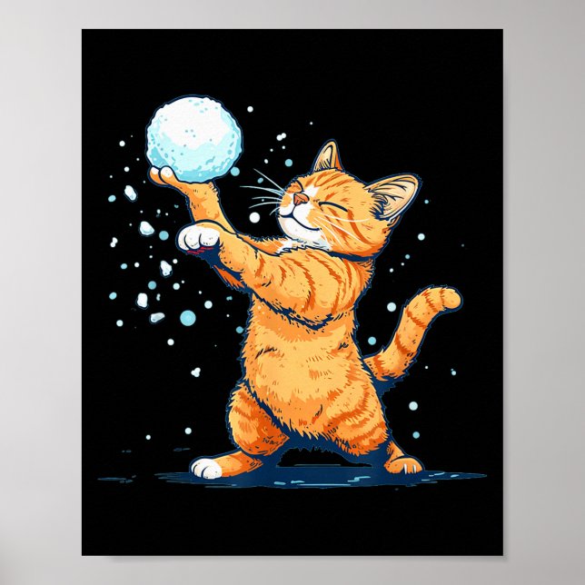 Funny Snowball Cat In Winter For Men Women Kids  Poster (Front)