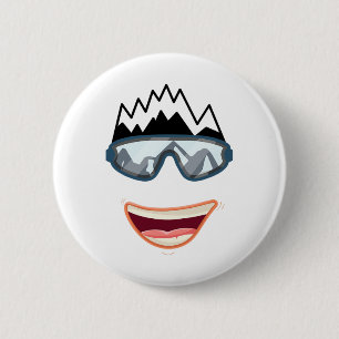 Funny Snowboard Snowboarder Skiing Face Funny Ski 6 Cm Round Badge