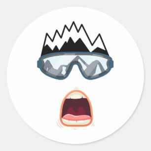 Funny Snowboard Snowboarder Skiing Face Funny Ski Classic Round Sticker