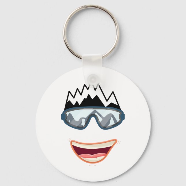 Funny Snowboard Snowboarder Skiing Face Funny Ski  Key Ring (Front)