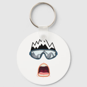 Funny Snowboard Snowboarder Skiing Face Funny Ski Key Ring