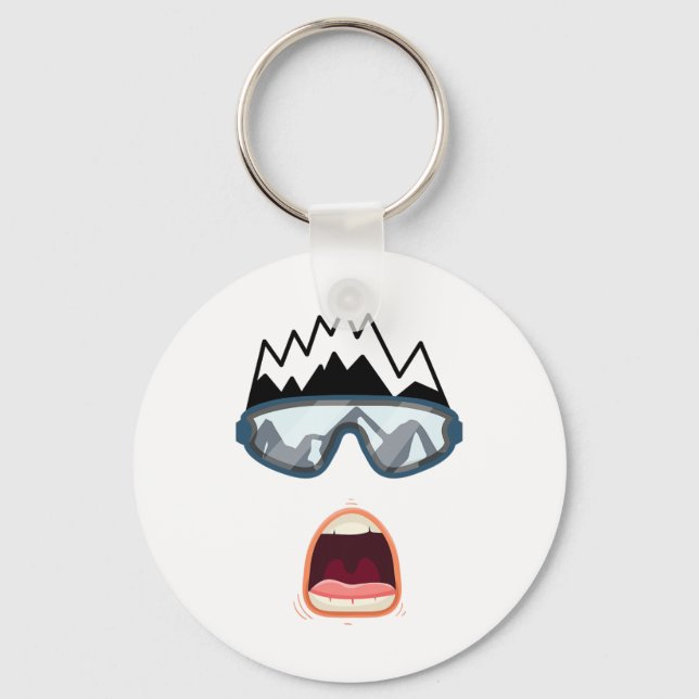 Funny Snowboard Snowboarder Skiing Face Funny Ski  Key Ring (Front)