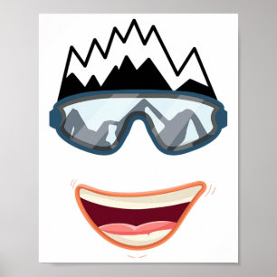 Funny Snowboard Snowboarder Skiing Face Funny Ski Poster
