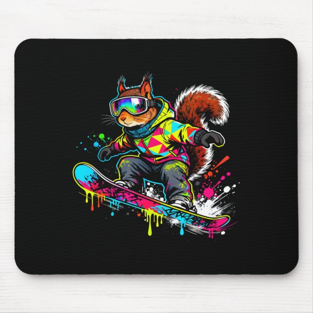 Funny Snowboard Squirrel Outfit Mount Animal Pets  Mouse Mat (Front)