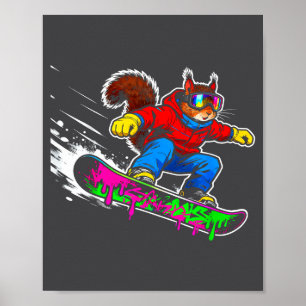 Funny Snowboard Squirrel Outfit Mount Animal Pets Poster