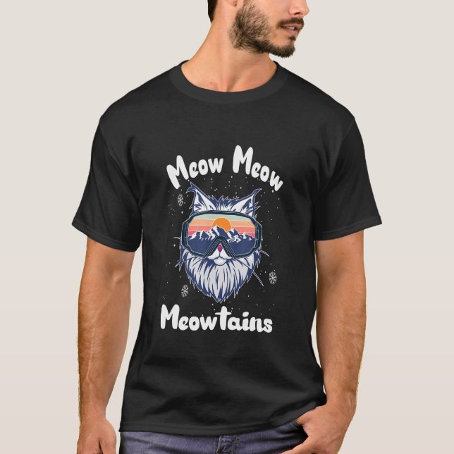 Funny Snowboarding Cat Skiing Goggles Meow Meow Mo T-Shirt (Front)