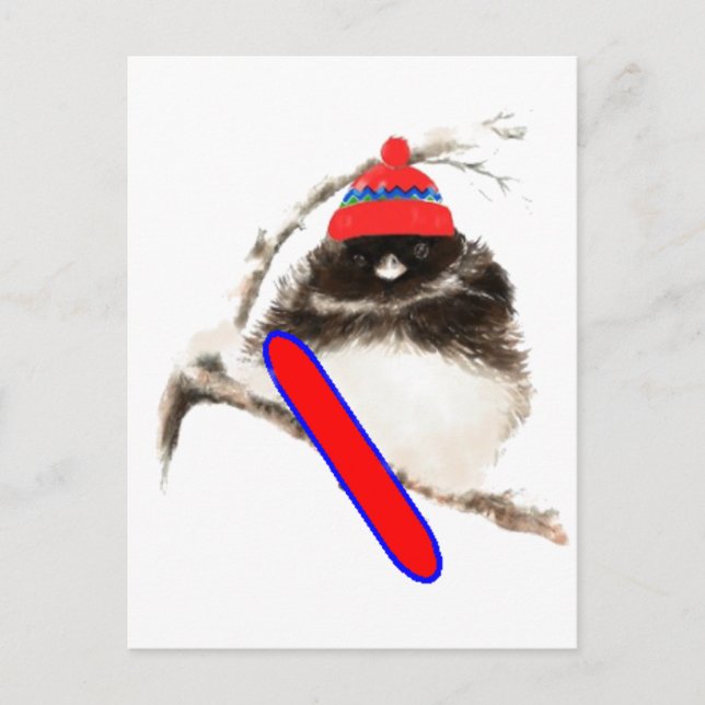 Funny Snowboarding Chick, Cute Sport Bird Postcard (Front)