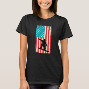 Funny Snowboarding Retro Snowboarder American Flag T-Shirt