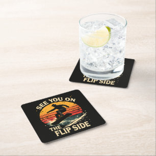 Funny Snowboarding - See You On The Flip Side Square Paper Coaster