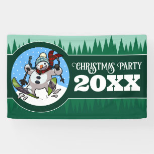 Funny Snowman Add The Year Christmas Party Cartoon Banner