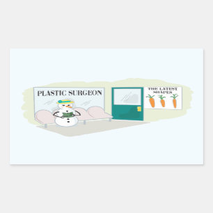 Funny snowman at doctor's office rectangular sticker
