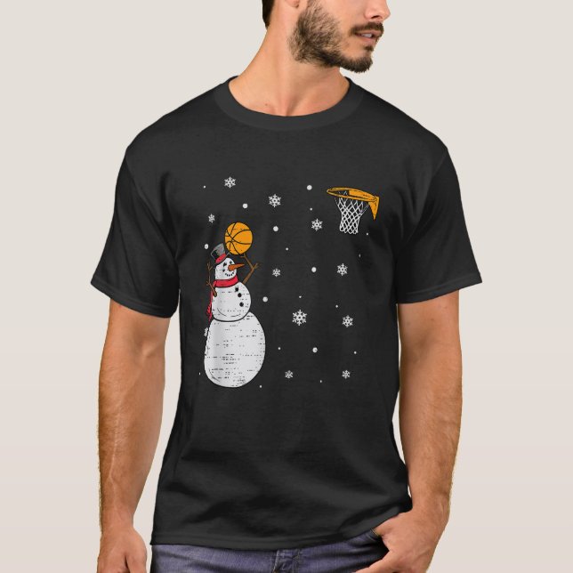 Funny Snowman Basketball Christmas Xmas Sports Men T-Shirt (Front)