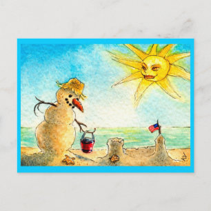 Funny Snowman Beach Holiday Vacation postcard
