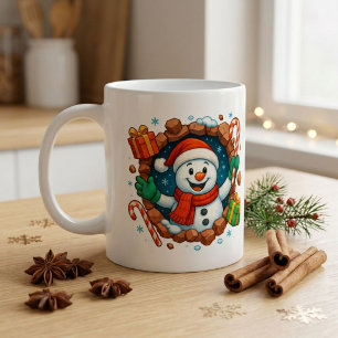 Funny Snowman Breaking Wall Cosy Winter Cocoa Mug