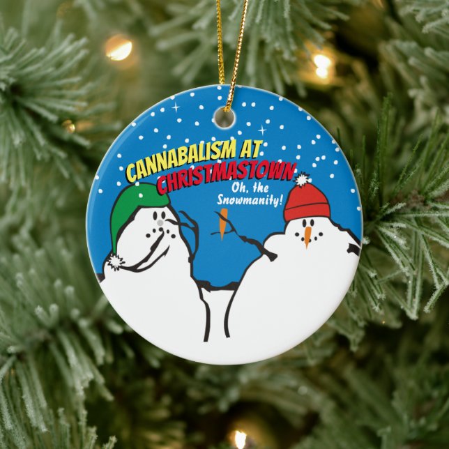 Funny snowman cannibalism at Christmastown Ceramic Tree Decoration (Tree)