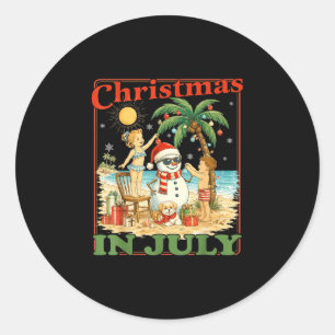 Funny snowman christmas in july xmas summer classic round sticker