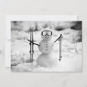 Funny Snowman Christmas Winter Sports Skiing Trip  Holiday Card