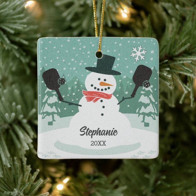 Funny Snowman Custom Pickleball Christmas Ornament (Tree)