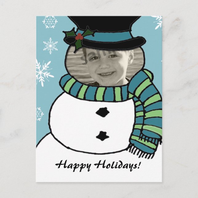 Funny Snowman Face Card... Holiday Postcard (Front)