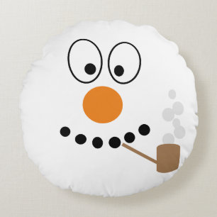 Funny Snowman Face Cartoon Christmas Round Cushion