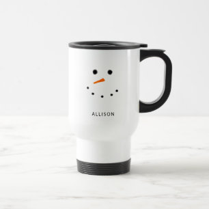 Funny Snowman Face Personalised Travel Mug