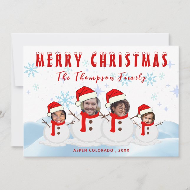 Funny Snowman Family Merry Christmas Photo Holiday Card (Front)