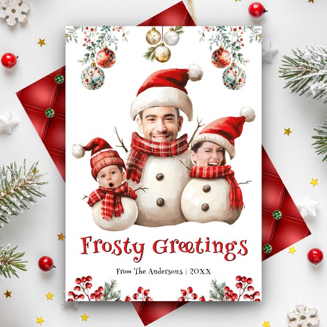 Funny Snowman Family Photo Face Cool Fun Christmas Holiday Card (Creator Uploaded)