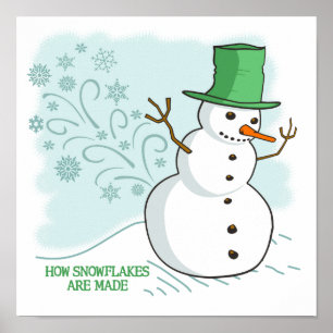 Funny Snowman Farts Snowflakes Cartoon Poster
