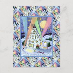 FUNNY SNOWMAN HOTEL, NORTHERN LIGHTS And PENGUINS Postcard
